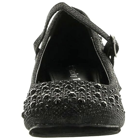 Lucky Top Kid Girls Sparkling Mary Jane Rhinestone Black Glitter Dress Shoes - Picture 5 of 7